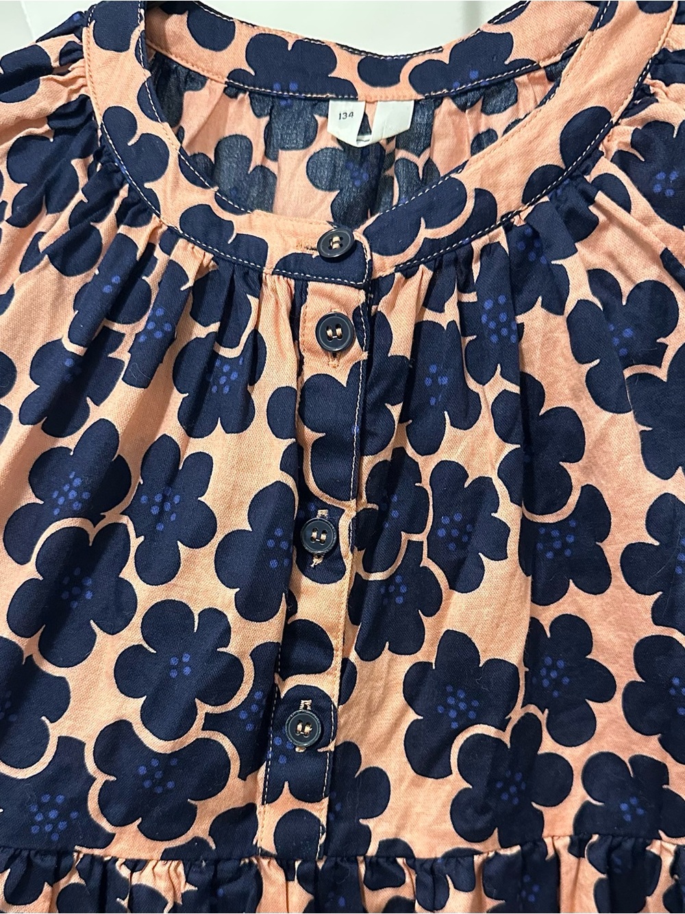 ARKET Sweden Organic Cotton Long Sleeve Flower Dress Navy Blue Peach Girls 9-10 - Picture 5 of 9